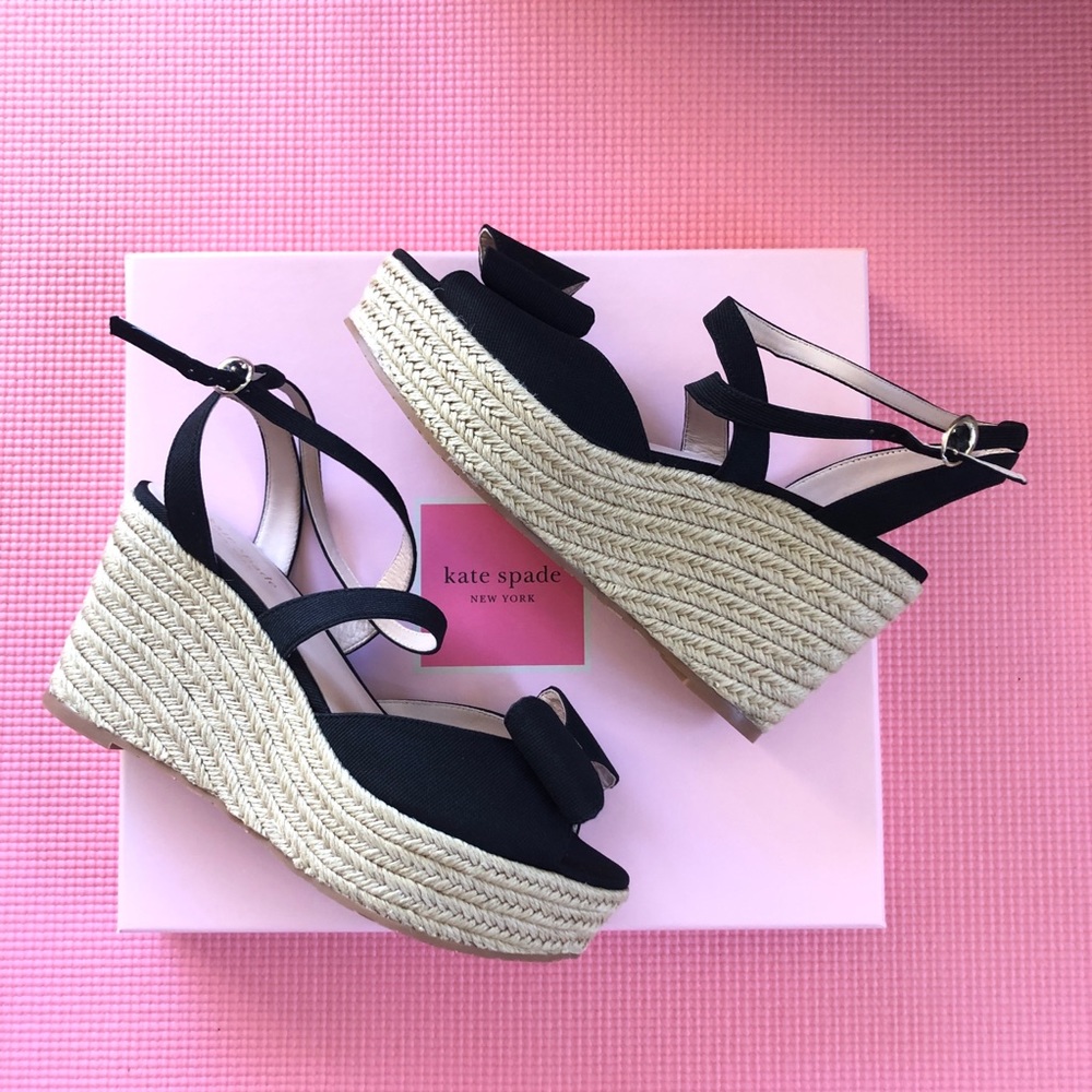 NWT NIB kate spade ♠️ black Thelma wedges size 8